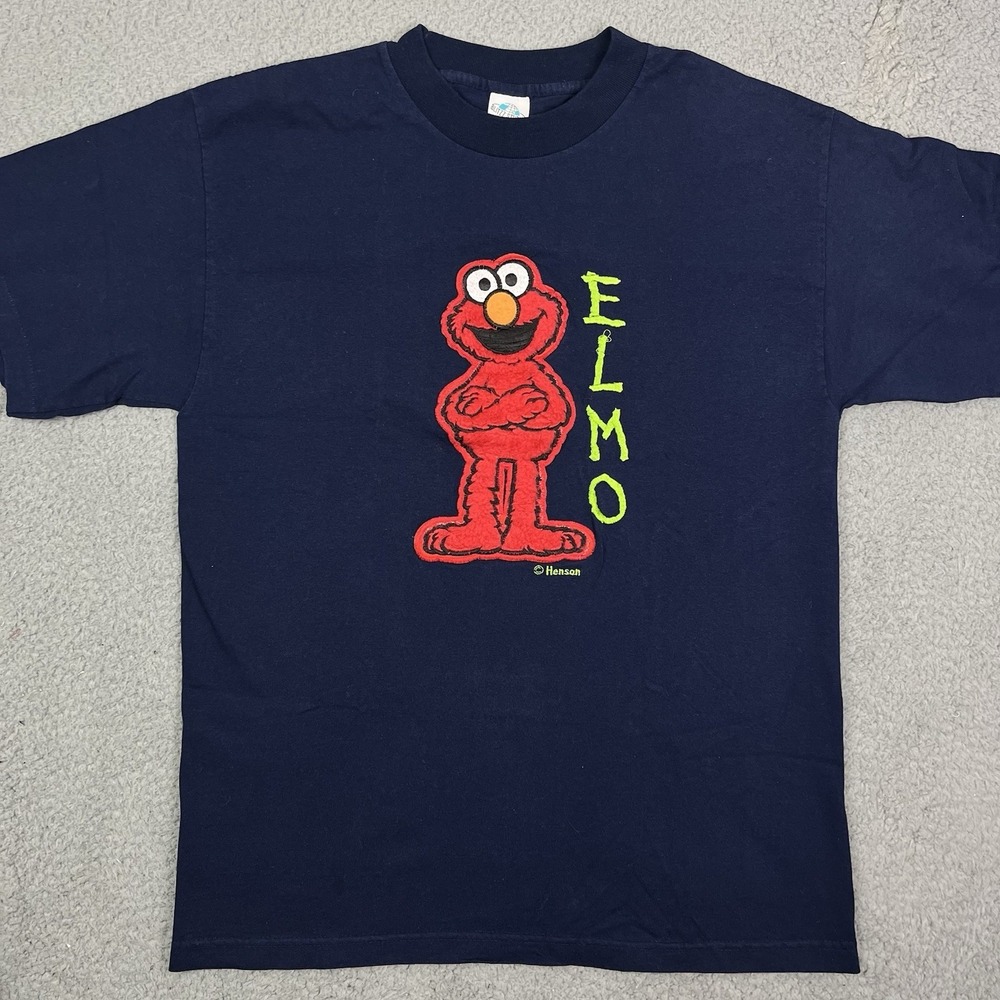 Vintage Blitzz Studios‎ Embroidered Elmo Men's Blue T Shirt Single Stitch Large